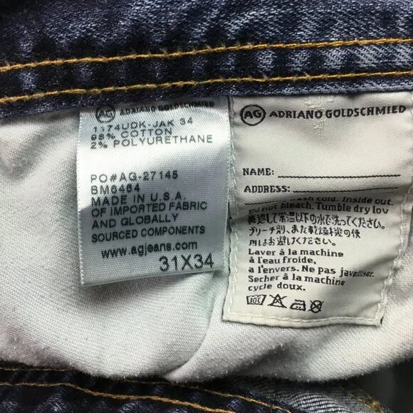 AG Adriano Goldschmied Graduate Tailored Leg Jeans Mens 31x34 Dark Wash